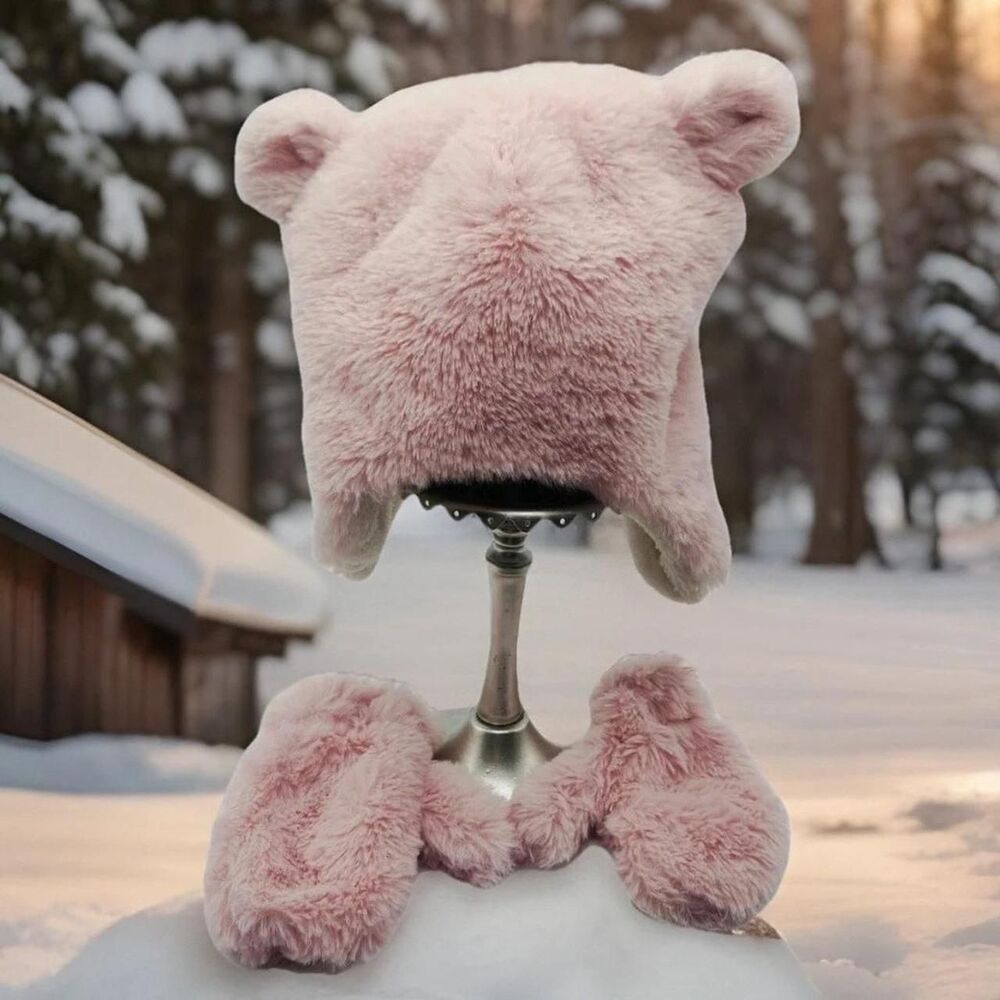 Toddler Girl's Addie & Tate Pink Faux Fur Lined Hat and Mittens Set